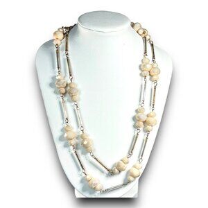 NY Faceted Iridencent Cream Glass Bead and Gold Statement Necklace